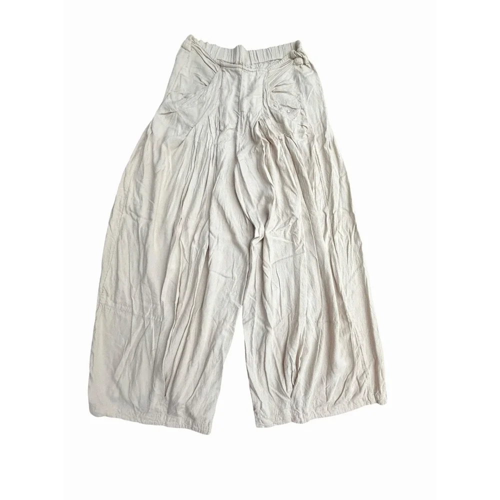 Free People Pants Free-est XS Wide Leg Barrel Balloon Lagenlook Boho Linen OP3-3